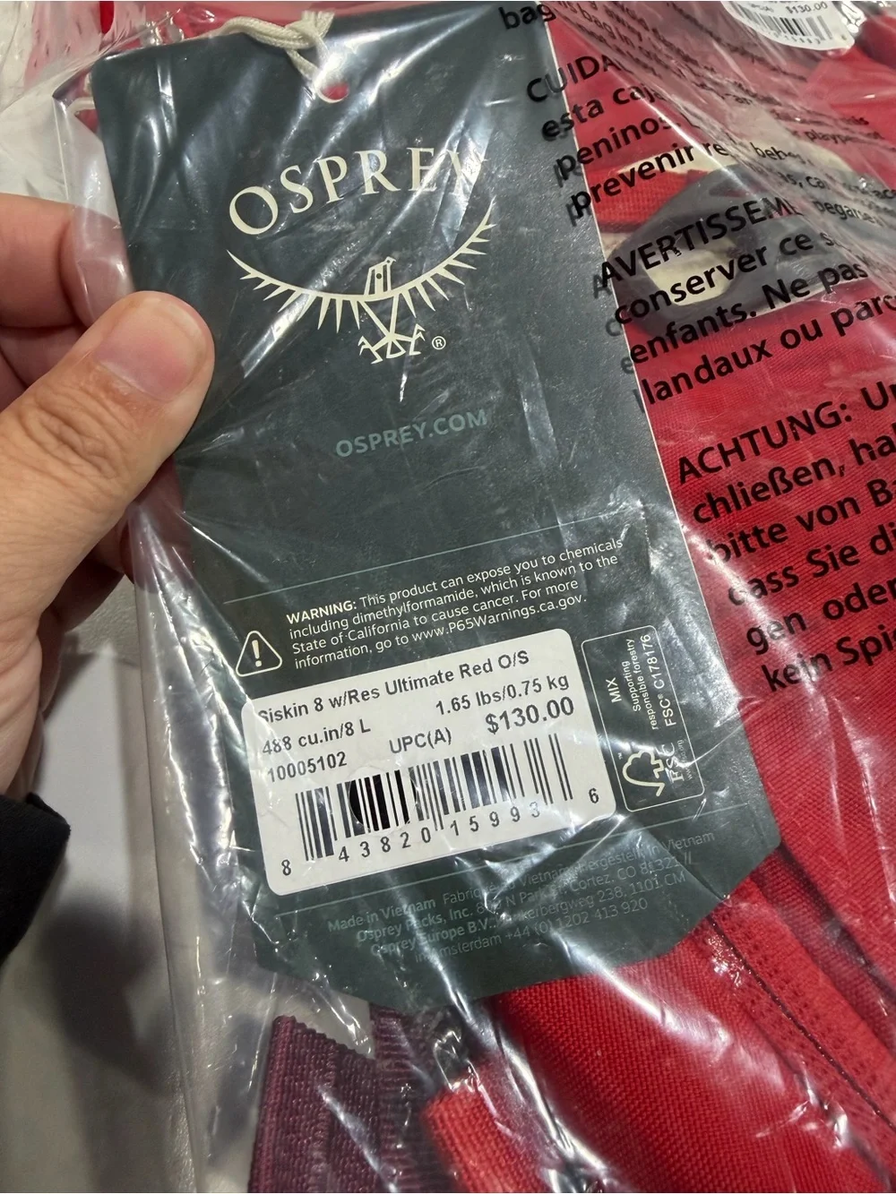 Osprey Men's Siskin 8 L Hydration Pack - 85 oz. Reservoir Red NWT Bike Biking 8L